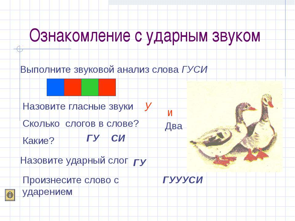 Начала ударный гласный звук. Звуковая схема слова гуси. Звуковой анализ слова гуси. Звуковой анализ текста. Звуковой анализ звук с.