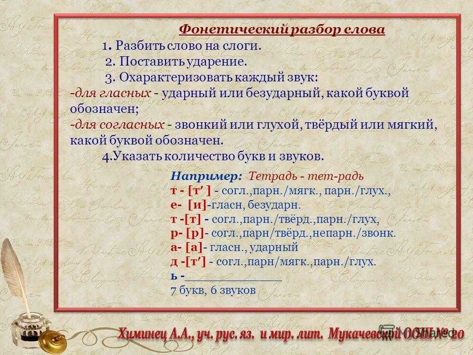 Фонетический разбор слова картина 1 класс