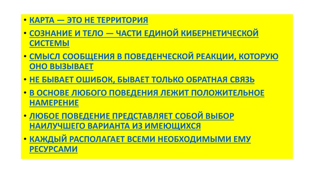 Пресуппозиция нлп карта не территория означает