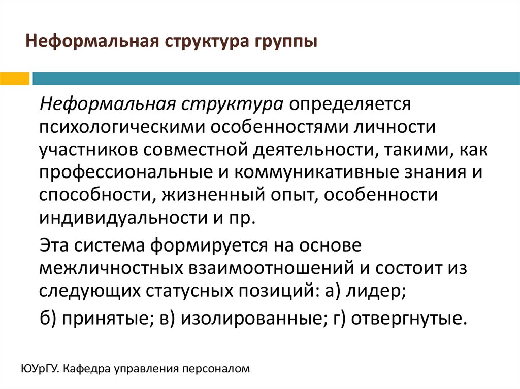 Неформальные социальные группы всегда имеют лидера цель и план