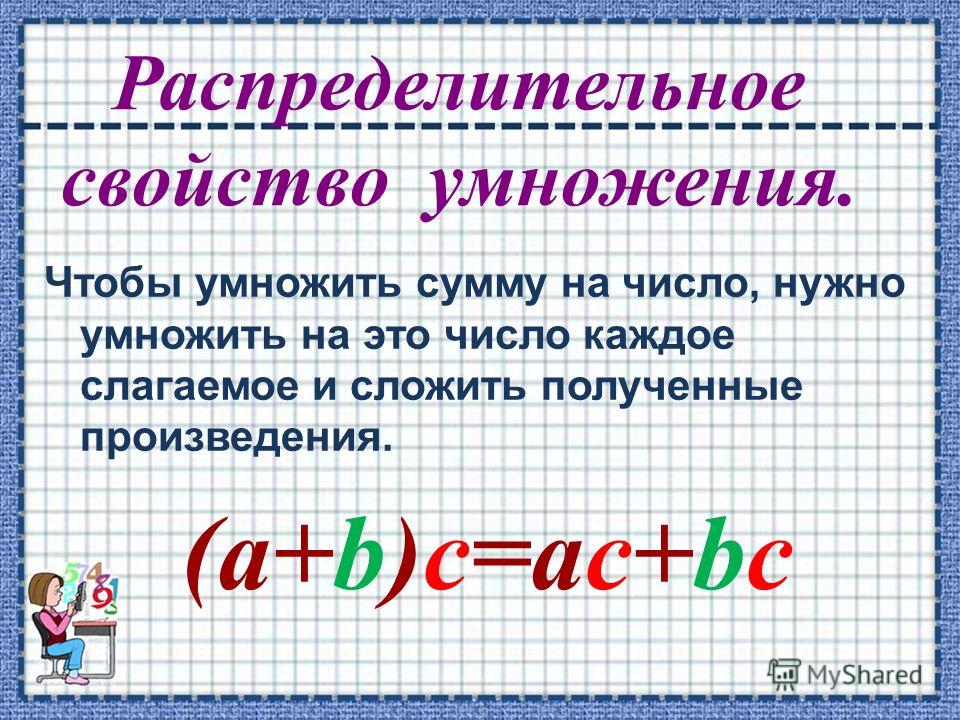 Математика свойства умножения. Свойство умножения суммы на число. Распределительное свойство умножения. Распределительное свойство математика. Распределительное свойство в математике.