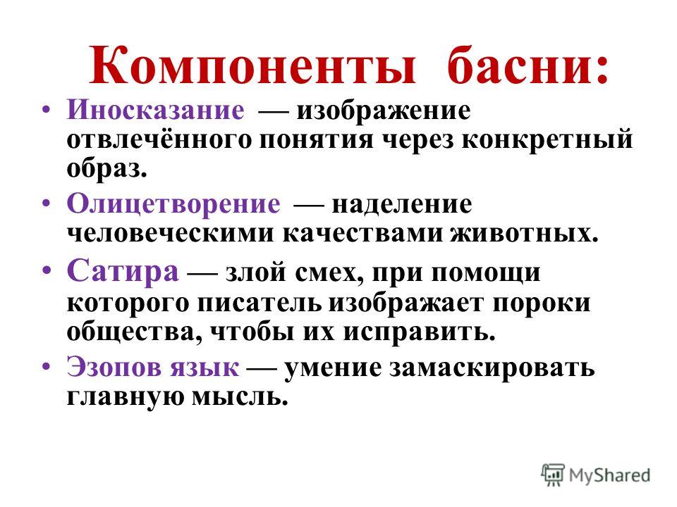 Конкретный образ. План анализа басни. Компоненты басни. Компоненты анализа басни. Как проанализировать басню.