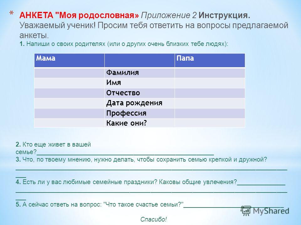 Приложение анкета в проекте